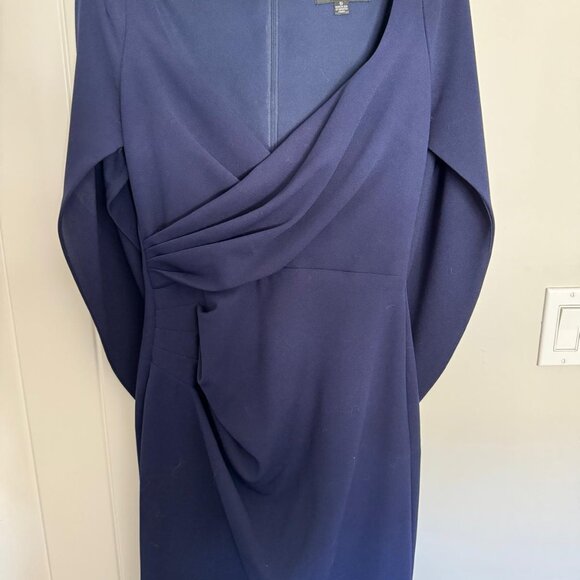 Betsy & Adam Scuba Sheath Dress with Draped Back (Navy) - Picture 3 of 5